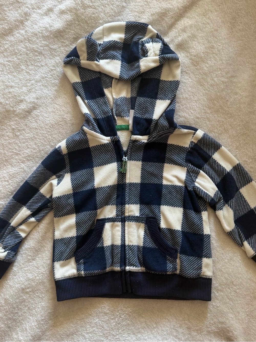Carter's Navy and Cream Buffalo-Check Hooded Zip Jacket